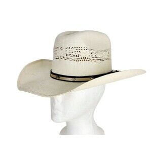 Vintage Rocha Hats Western Cowboy Hat Woven Straw Studded Leather Band 7 1/4"